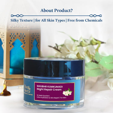 Blue Nectar Ayurvedic Anti Aging Night Cream for Men for fine lines and wrinkles | Skin Repair Plant Based Nourishment | Best Men Face Moisturizer (16 Herbs, 50g)